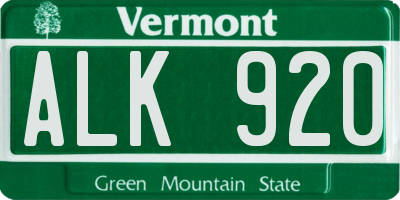 VT license plate ALK920