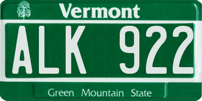 VT license plate ALK922