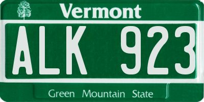 VT license plate ALK923