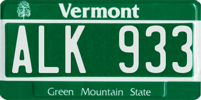 VT license plate ALK933