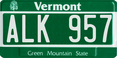 VT license plate ALK957