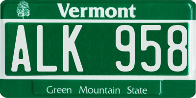 VT license plate ALK958
