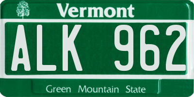 VT license plate ALK962