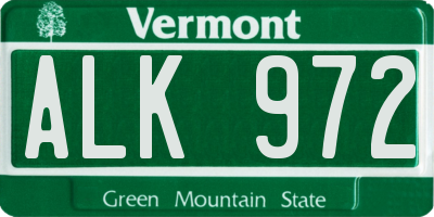 VT license plate ALK972