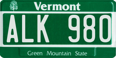 VT license plate ALK980