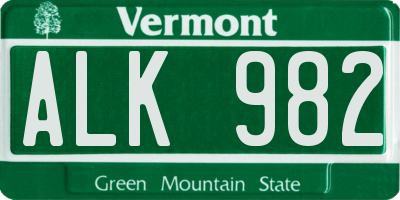 VT license plate ALK982