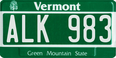 VT license plate ALK983
