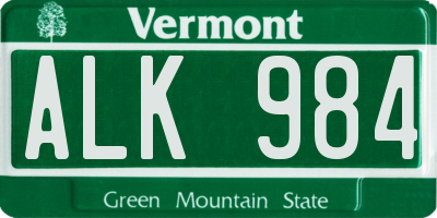 VT license plate ALK984