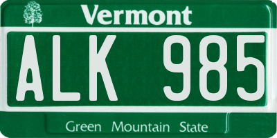 VT license plate ALK985