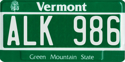 VT license plate ALK986