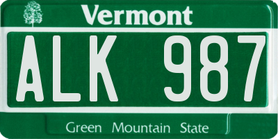 VT license plate ALK987