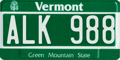 VT license plate ALK988