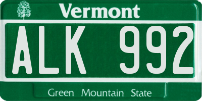 VT license plate ALK992