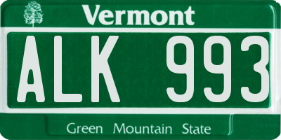 VT license plate ALK993