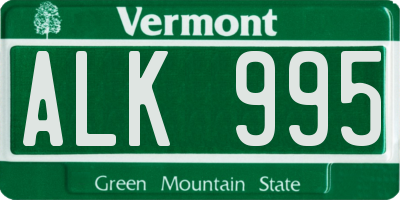 VT license plate ALK995