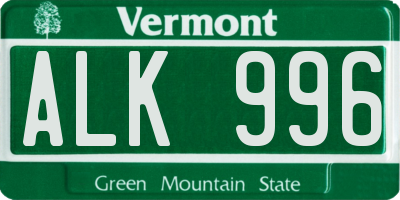 VT license plate ALK996