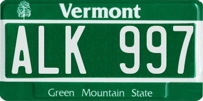 VT license plate ALK997