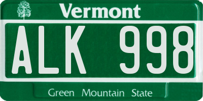 VT license plate ALK998