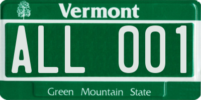 VT license plate ALL001
