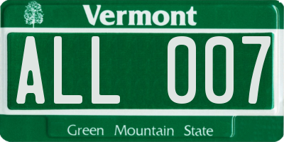 VT license plate ALL007