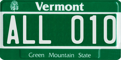 VT license plate ALL010