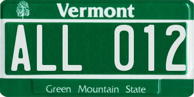 VT license plate ALL012
