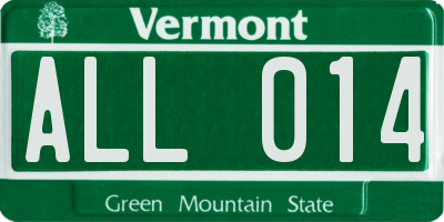 VT license plate ALL014