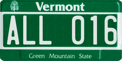 VT license plate ALL016