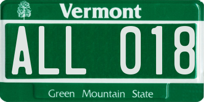 VT license plate ALL018