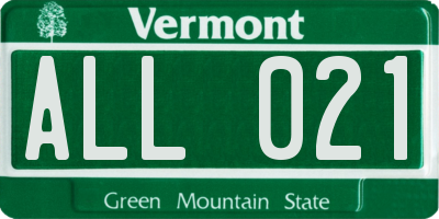 VT license plate ALL021