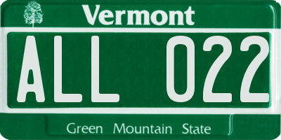 VT license plate ALL022