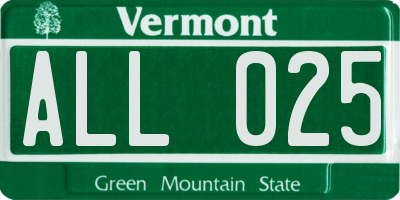 VT license plate ALL025
