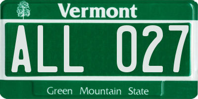 VT license plate ALL027