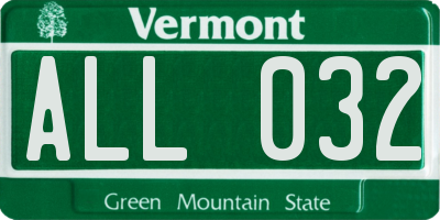 VT license plate ALL032