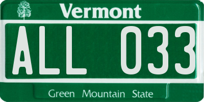 VT license plate ALL033