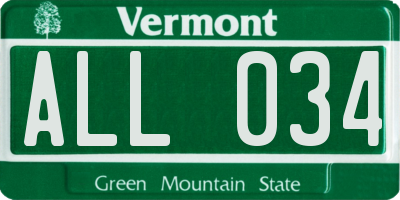 VT license plate ALL034