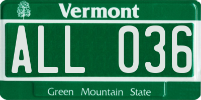 VT license plate ALL036
