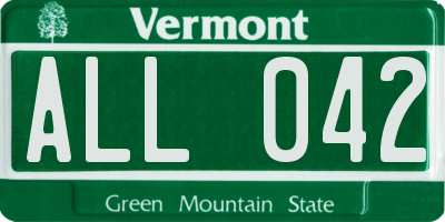 VT license plate ALL042