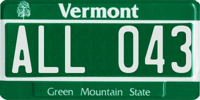 VT license plate ALL043