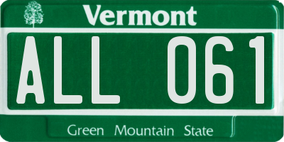 VT license plate ALL061