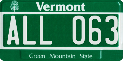 VT license plate ALL063