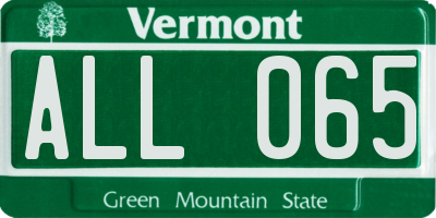 VT license plate ALL065