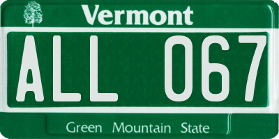 VT license plate ALL067