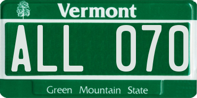 VT license plate ALL070