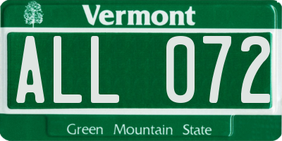 VT license plate ALL072