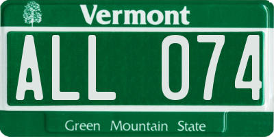 VT license plate ALL074