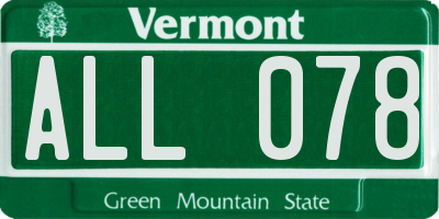 VT license plate ALL078