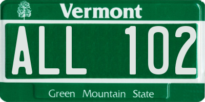 VT license plate ALL102