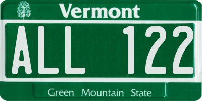 VT license plate ALL122