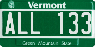 VT license plate ALL133